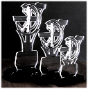 a set of three trophies for 1st 2nd and 3rd place